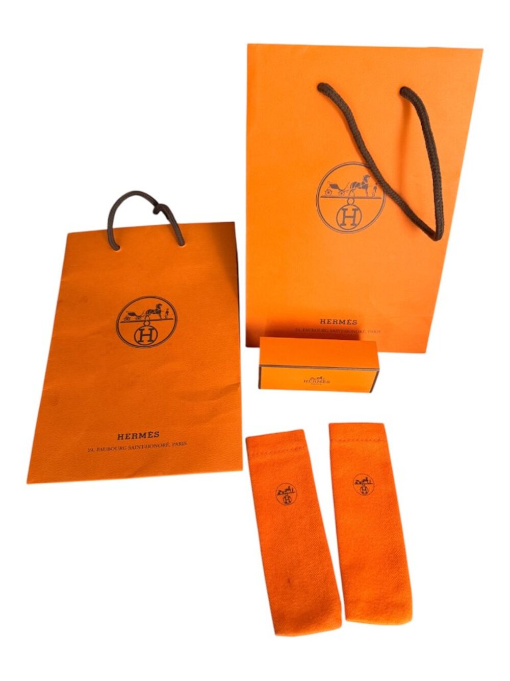 Hermès Orange Shopping Bags x2 Perfume Covers x2 Lipstick Box Set
